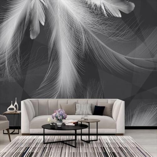 Custom Mural Wallpaper Modern Simple Beautiful Black And White Gray Feather Abstract Art Background Wall Decor Papel De Parede