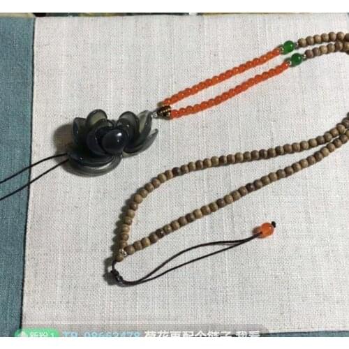 Natural 7A xiuyu jade A Hand-Carved unique flower lotus black jade pendant jade necklace pendants jewelry jade necklaces