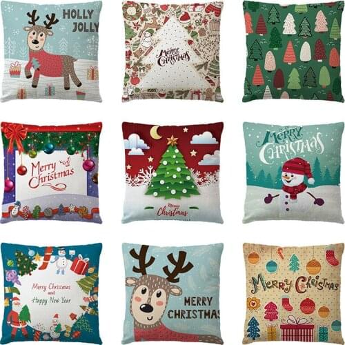 New Santa Claus Snowman Christmas Linen Pillow Cover Home Decor