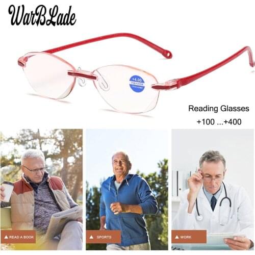 Women Men Reading Glasses Comfy Ultra-light Rimless Eyewear Anti-Blu-Ray Presbyopic Eyeglasses +1.0 +1.5 +2.0 +2.5 +3.0 +3.5+4.0