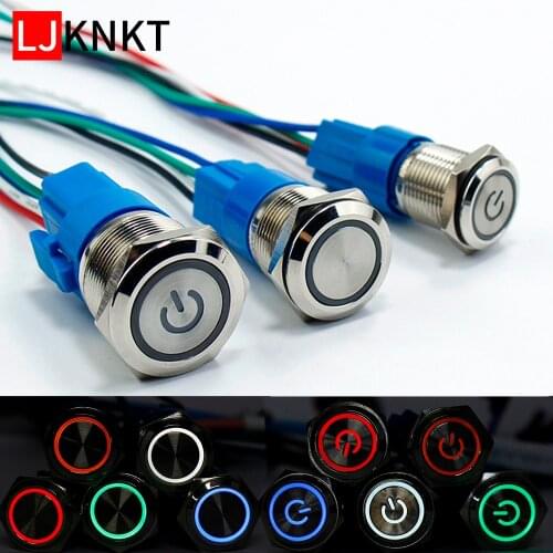Ring lamp power symbol button Switch Waterproof light metal Self locking Type On-off 12V 24V 220V switch led Power Push switch