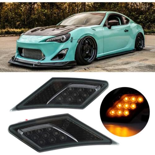 Pair LED Side Marker Turn Signal Leaf Lights Smoked Lens Fit for Scion FR-S/Subaru BRZ/GT86 13-20