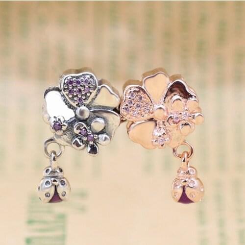 Authentic 925 Sterling Silver Beads Rose Flowers Blooming On The Road Fit Original Pandora Bracelet For Women Diy Jewelry