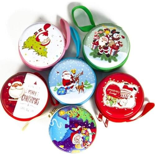Christmas Santa Claus Earphone Bag Tinplate Portable Mini Wire Headset Case Coin Purse Key Earphone Storage Bag Kids Xmas Gift
