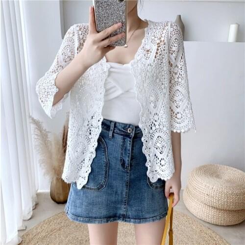 Make paragraphs short thin shawl hollow-out sweater spring loaded the han edition 7 minutes of sleeve cardigan female air condit