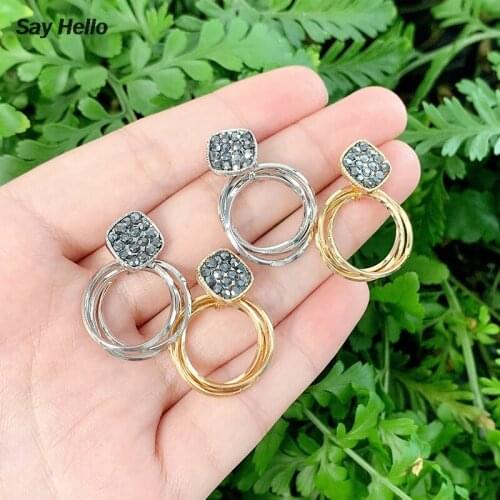 SAY HELLO Alloy Crystal Inlaid Small Circle Pendants Dangle Earrings for Women Elegant Drop Earrings Jewelry Brinco серьги K6705
