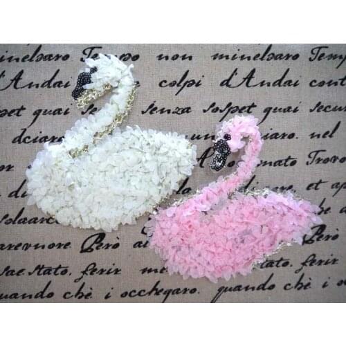 Cute Chiffon Swan Sequins Paillette Embroidered Sew On Patches Cartoon Cloth Applique Badge Fabric Apparel Sewing Crafts DIY