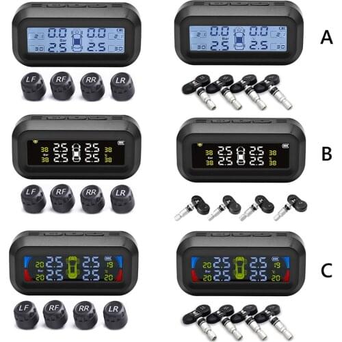 AN-10C Solar Car TPMS LCD Digital Display Auto Tire Pressure Monitoring Tyre Temperature Alarm Warning System with 4Sensors TPMS