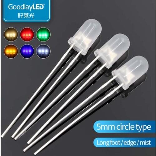 1000pcs/Bag Led F5 / 5mm Round Head long leg edge fog white red blue green yellow Light Emitting Diode