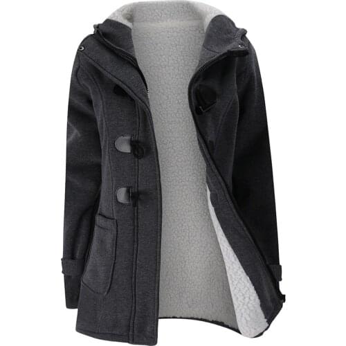 Women Fashion Trench Coat Autumn Thick Lining Winter Jacket Overcoat Female Casual Long Hooded Coat Zipper Horn Button Outwear