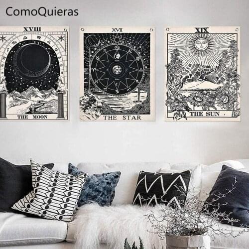 Triptych Tarot Tapestry Sun Moon Star Triple Wall Hangings House Decoration Room Decor Aesthetic Living Room Bedroom Mural