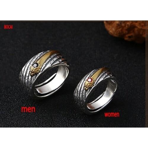 Real 925 sterling silver fashion jewelry vintage Thai silver personality male and female open ring couple ring shooting star