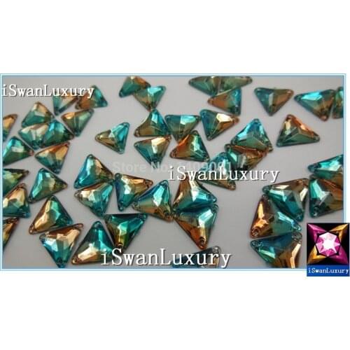 High Quatity China A+++ 12mm Loose Beads Acrylic Triangle Green Brown Bi-Color Crystals Stones Strass For Sewing Sew-on Flatback