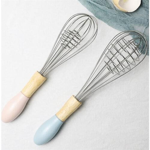 Manual Egg Blender with Wood Handle Stainless Steel Hand Beater Dough Cream Stirring Mixer Whisk Cooking Baking Kitchen Tools