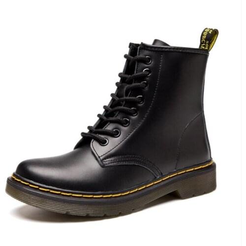 Women Martins Genuine Leather Boots High Top Fashion Spring Warm Snow shoes Dr. Motorcycle Boots black Couple Unisex boots 35-46