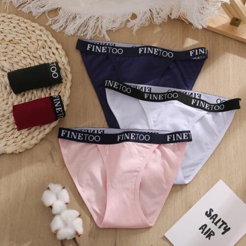 FINETOO Women sexy briefs letter belts low waist sports cotton teen girls' solid color underwear femme lingerie cute plus size