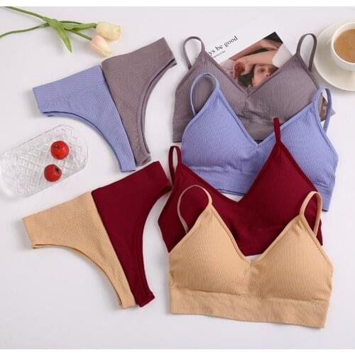 Women Bra Panties Set Sexy G-String Push Up Bra Set Seamless Underwear Sports Thong Panty Bralette Fitness Lingerie Set