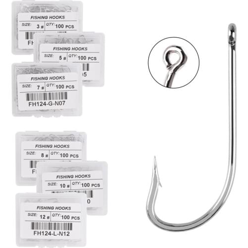 100pcs/ Box Long Shank Sea Fishing Hook 1#-10# Fishhook Stainless Steel Sharp Barbed Offset Narrow Bait Fishing Hooks Saltwater