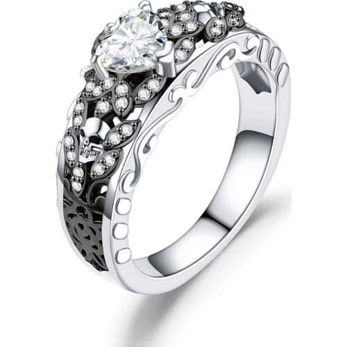 2018 hot sale Fashion Skull skeleton Hand Ring Punk style Shiny Crystal Rings