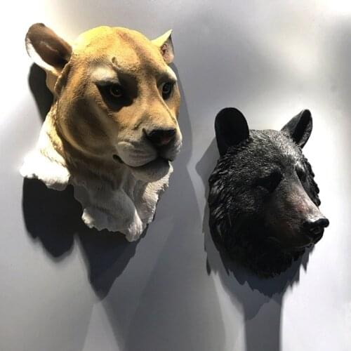 3D Animal Head Wall Hanging Resin Decoration Wolf Tiger Leopard Lion Bear Mural Wildlife Sculpture Figurines Sculptures Countrys