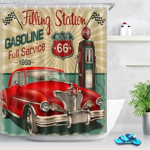 Car Travel Through America Retro Trip Sexy Girl Shower Curtain Set Route Bathroom Fabric Curtains For Bathtub Decor With Hook