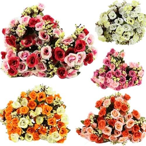 Artificial Rose Bouquet Babysbreath Silk Real Touch Fake Flower Leaf Home Wedding Decor Decorative Arrangement Accessories 2021