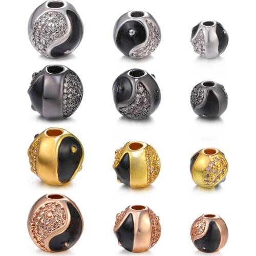 JUYA 8mm/10mm/12mm beads Batch fashion metal brass micro-pavé crystal CZ beads Crown round space jewelry DIY bracelet making