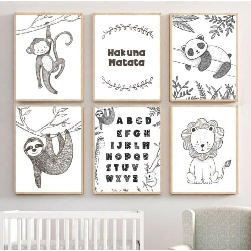 Lion Panda Monkey Sloth ABC Animal Nursery Wall Art Canvas Painting Nordic Posters And Prints Wall Pictures Kids Baby Room Decor