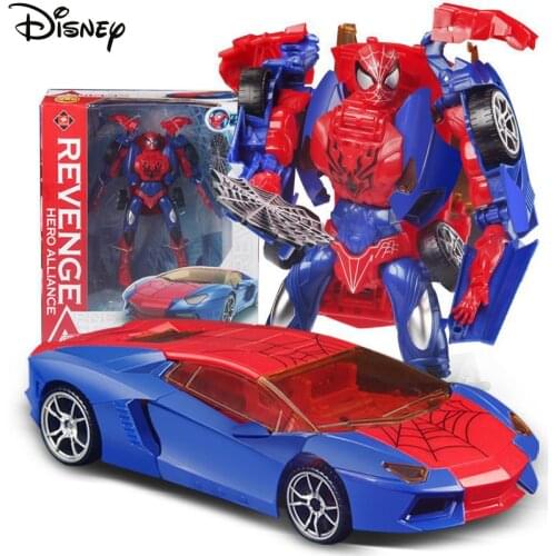 Disney Marvel Avengers Spiderman Deformation Robot Cars Toys PVC Action Figure Deformate Car Model Kids Toy New Year Gift