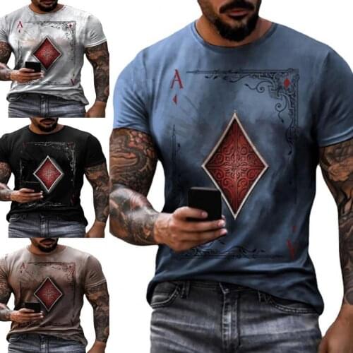MenT-shirt O Neck Skin-friendly Cotton Blend Men Slim Shirt for Sports Playing Card Printing Round Neck Short-sleeved T-shirt