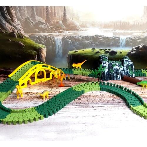 Race Track Dinosaur Toys Create a Road military Diecast Flexible Track Bend set DIY Educational Toys for Children