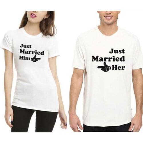 Hipster Casual Cotton Couples Tee Just Married Him and her Tops Honeymoon Wifey Matching Tops Graphic Vintage Outfits