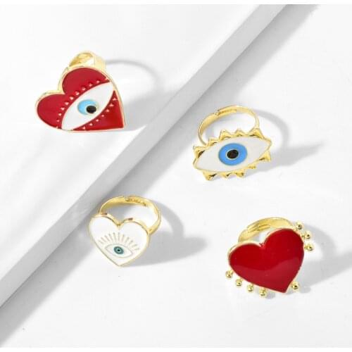 Unique Design Heart Eye Rings Adjustable Opening Rings for Women Girls Cute Gold Red Evil Eye Fashion Rings Party Jewelry
