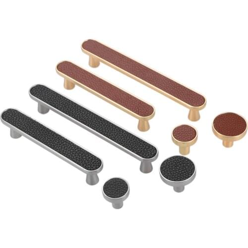 Leather Handle Vintage Knob Alloy Pull Black/Brown Single Hole 96mm/128mm Decor Cupboard Door Drawer Cabinet hardware Modern
