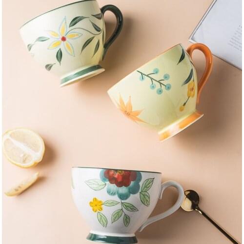 500ml Creative Nordic Light Luxury Mugs Thick Hand-painted Ceramic Cup with Handle for Boys and Girls Breakfast Milk Coffee Cup