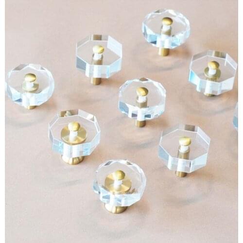 Brass Crystal Glass Round Handle Single Hole Modern Minimalist Octagonal Sun Flower Handle Cabinet Wardrobe Handle Home Decor