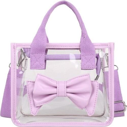 Summer Women Clear Plastic Tote Bag Bow Transparent PVC Waterproof Crossbody Handbag Shoulder Bag Girls Zipper Purse Travel Bag