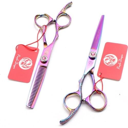 Left Hand 5.5" 16cm Purple Dragon 440C Colorful Hairdressing Scissors Cutting Thinning Scissors Professional Hair Scissors Z8002