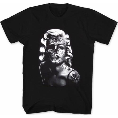 Marilyn Monroe Sugar Skull Day of The Death Tattoo T-Shirt. Summer Cotton Short Sleeve O-Neck Mens T Shirt New S-3XL