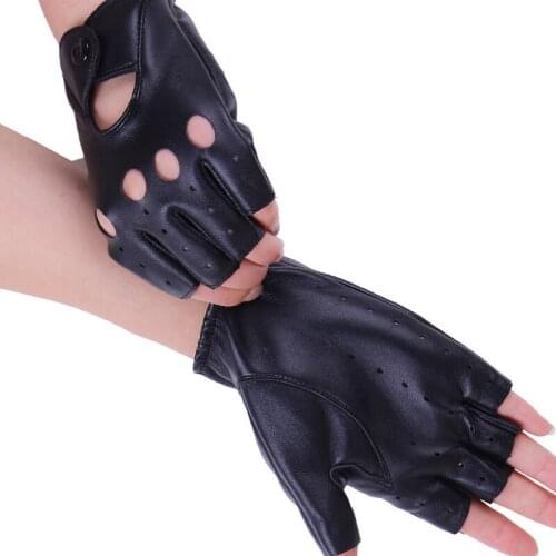 Fashion Trendy Charming Hollow Half Finger Driving Women Gloves PU Leather Fingerless Black Gloves G116