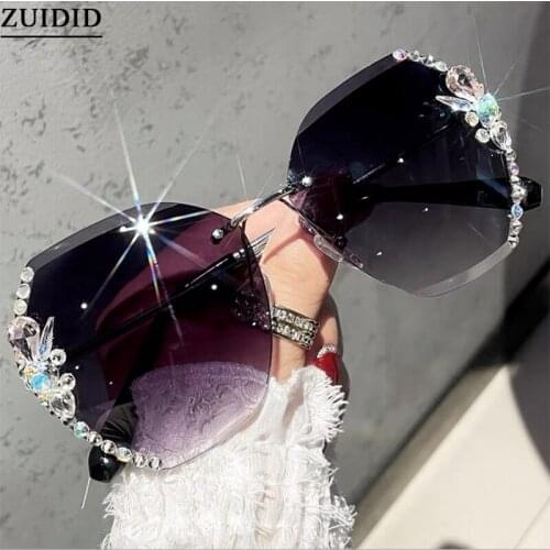 Fashion Diamonds Rimless Sunglasses Women Vogue Lunette De Soleil Femme Vasos Decorativos Zonnebril Dames Decoration Glasses