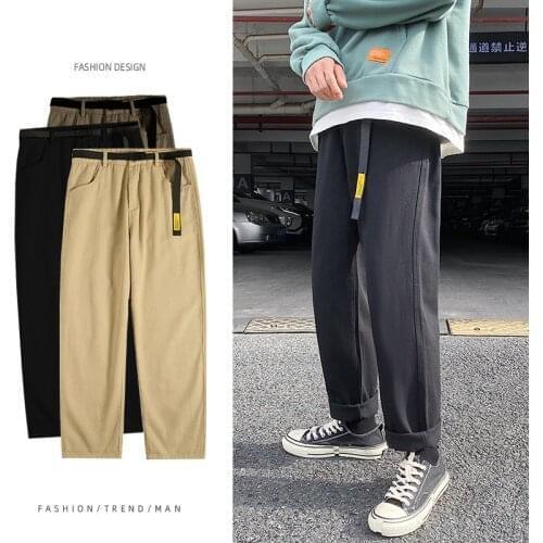 Firmranch 2020 Spring/Autumn Men Basic Casual Straight Trousers Wide Leg Loose Jeans Student Khaki Long Leisure Boys Pants