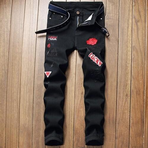 2021 Men’s High Quality Slim-fit Washed Denim Pants,Embroidery&Scratches Designed Stretch Casual Jeans,Youth Must