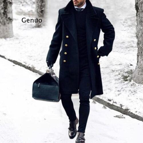 England Style Winter Trench Coats Men Casual Slim Double Breasted Warm Mens Jacket Long Sleeve Oversized Male Overcoat