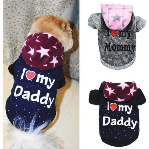 Soft Dog Hoodie Coat I Love Mommy Daddy Pet Dog Clothes Winter Jacket Dogs Puppy Coat Chihuahua Bulldog Clothing For Dogs XS-XL