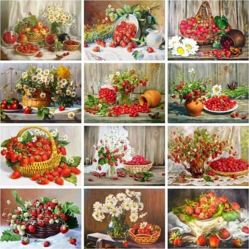 Fruit Flower Paint By Numbers Set Oil Painting For Adults DIY Kits Canvas Frame Picture Drawing Coloring By Numbers Decor Art