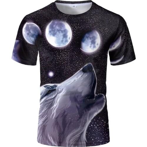 2021 summer new 3d printed animal pattern mens T-shirt fashion cute wolf T-shirt casual short-sleeved summer mens clothing