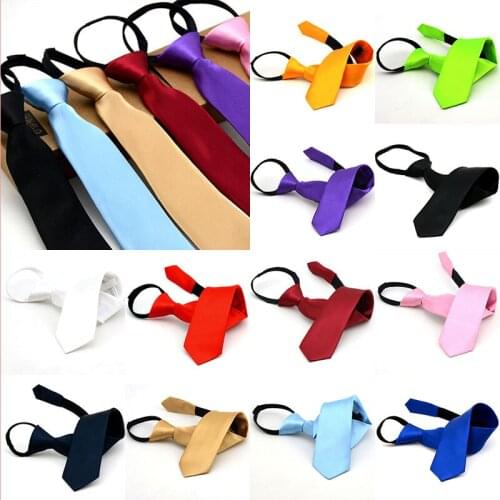Solid Color Kids Pre-tied Neck Ties For Men Casual Wedding Party Zipper Lazy Tie Boys Narrow Necktie Slim Convenience Neck Wear