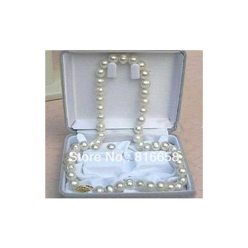 Rare 8-9mm/18" genuine Cultured Freshwater White Pearl Jewelry necklace earrings