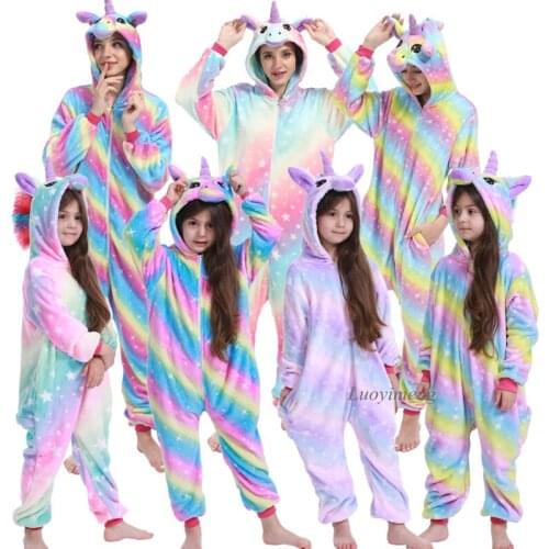 Winter Girls Clothes Adults Unicorn Pajamas Kigurumi Sleepwear For Women Onesie Kids Animal Licorne Baby Boys Cosplay Pijamas
